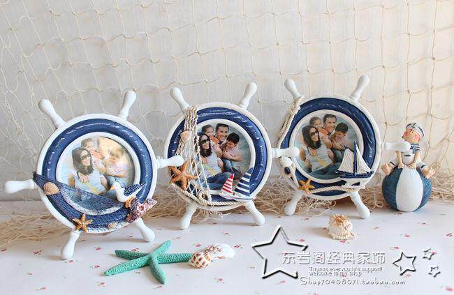 Hot selling helmsman photo frame handmade to make old creative personality children wooden pendulum gift Mediterranean photo frame