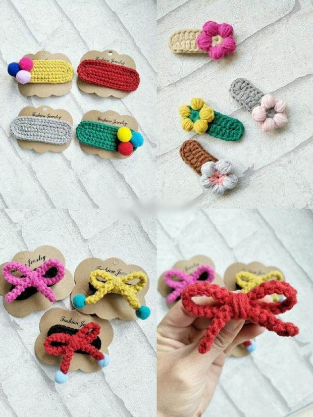 Hair Thread Crochet Knitting Three Hairpin clips DIY Tutorials Tutorials material Non-finished non-physical