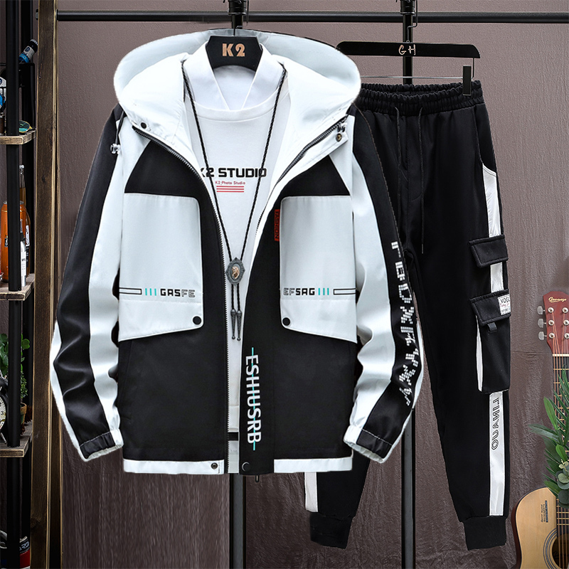 Teenagers' New Spring and Autumn Fashion Trendy Versatile Men's Jacket Set Versatile Junior High School Student Two-Piece Jacket Set