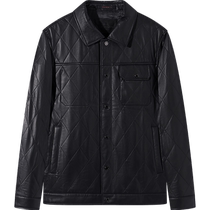 (Quilted Magpies) Lacquered Men Genuine Leather Vêtements de cuir Printemps Été Été Fashion Tendances Veste en cuir noir