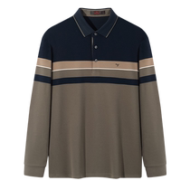 (Striped POLO shirt) Qipai mens long-sleeved POLO2024 autumn new contrast striped lapel T-shirt