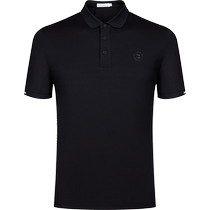 (Same style in the mall) Qi brand polo shirt short-sleeved mens summer cool fashion letter jacquard lapel black top