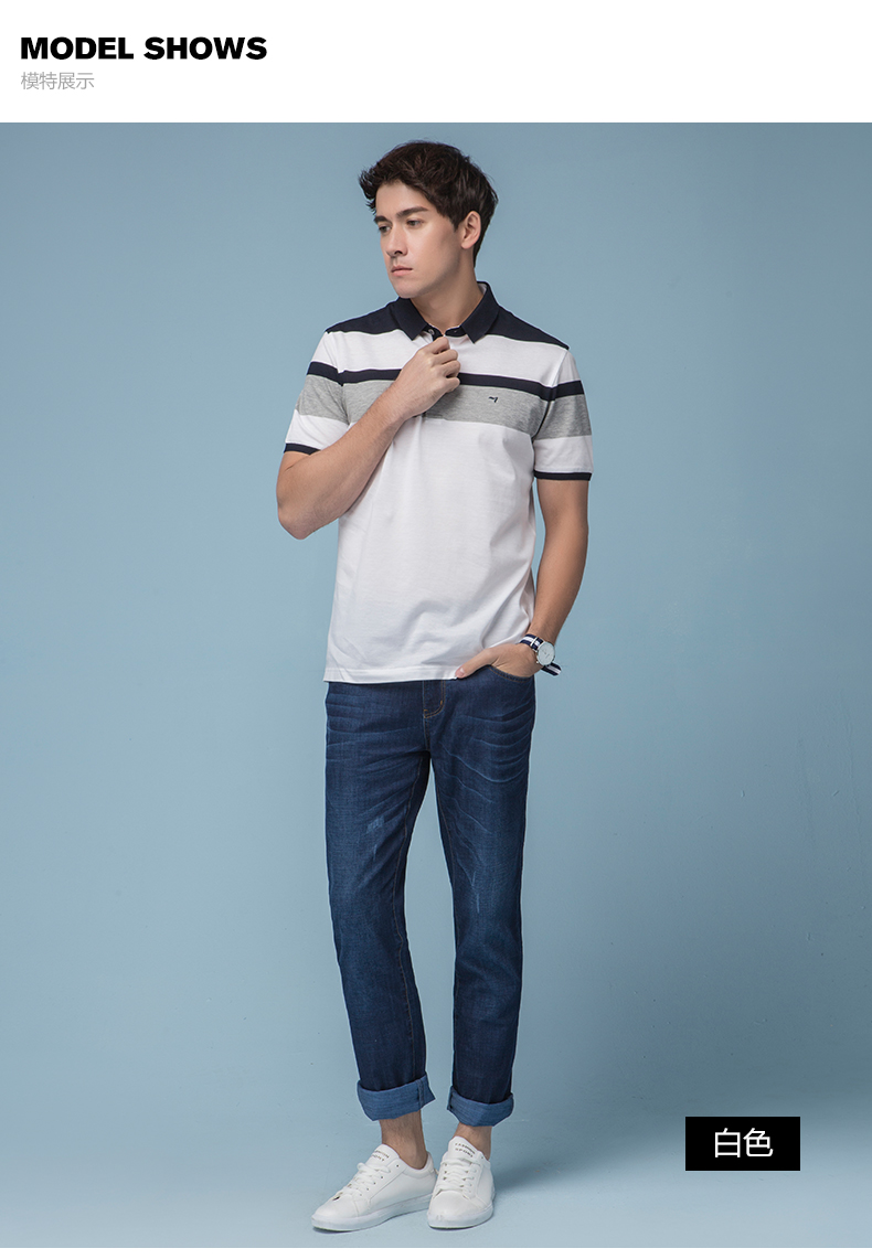 Thương hiệu áo thun cotton tay ngắn cotton kẻ sọc cotton áo thun nam xu hướng kinh doanh ngắn tay nam 2018 mới áo polo nam đẹp