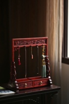 Small-leaf rosewood wooden Ming style with drawers embossed Chilong binaural pen hanging Ganoderma pattern decorative brush storage rack