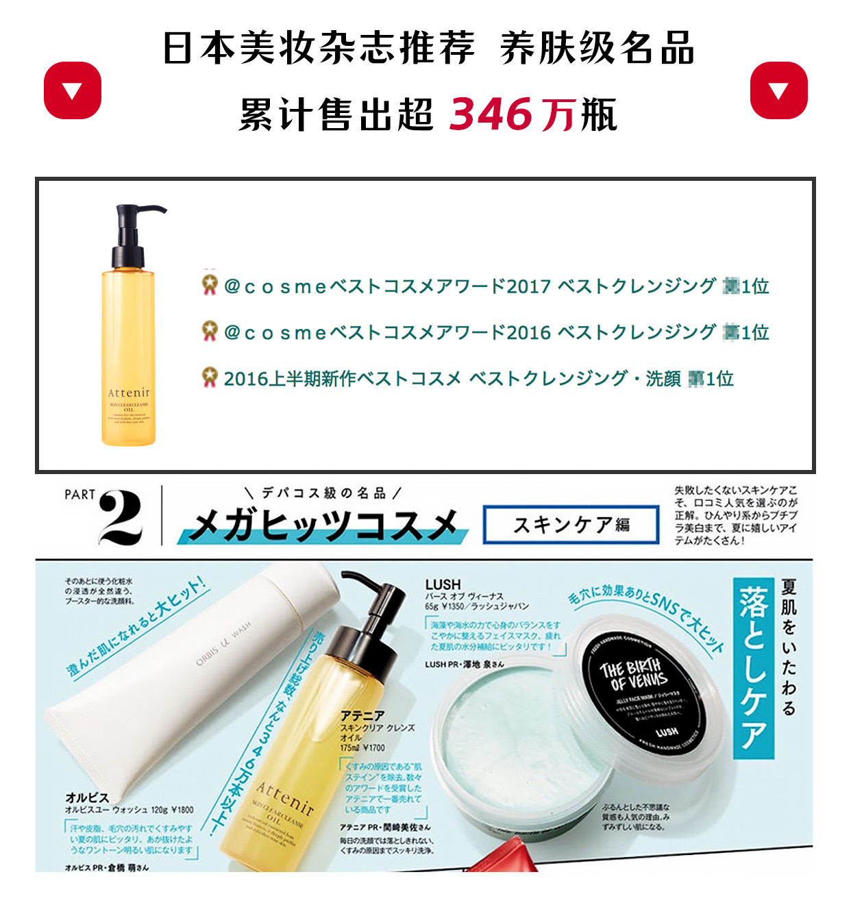 【日本直邮】COSME大赏第一位 日本ATTENIR艾天然 双重洁净卸妆油 清新柑橘香 175ml(暂时缺货)
