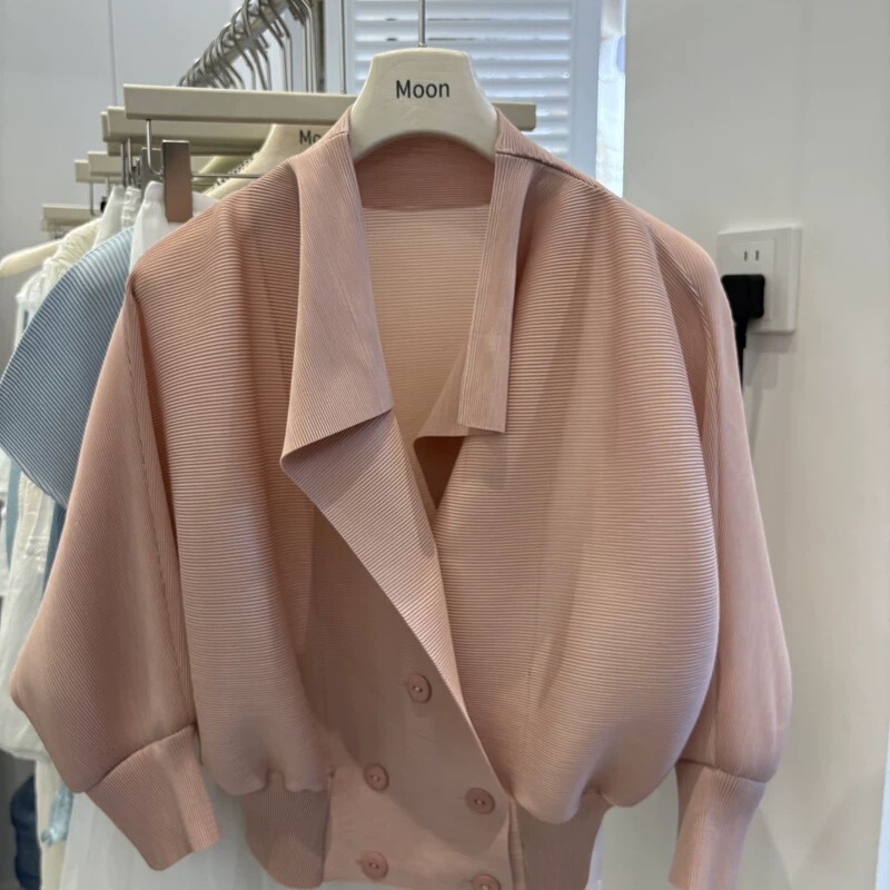 26107 Korean Style Versatile Pleated Designer-Style Blouse Spring Casual Loose Slimming Lapel Single-Breasted Top