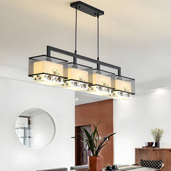 New Chinese-Style Restaurant Pendant Light with Iron and Fabric Lampshade, Long Strip-Shaped Study Bar Lamp, Simple Modern Tea Room Bookshelf Pendant Light
