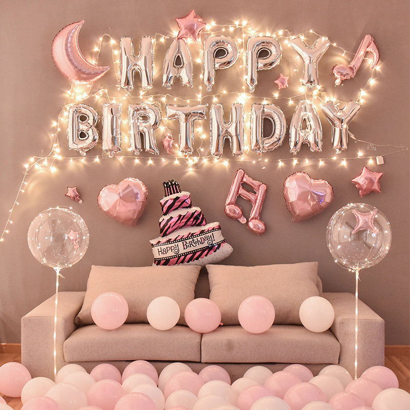 Net red girl happy Birthday balloon decoration scene decoration Children girl girl treasure party goddess background wall