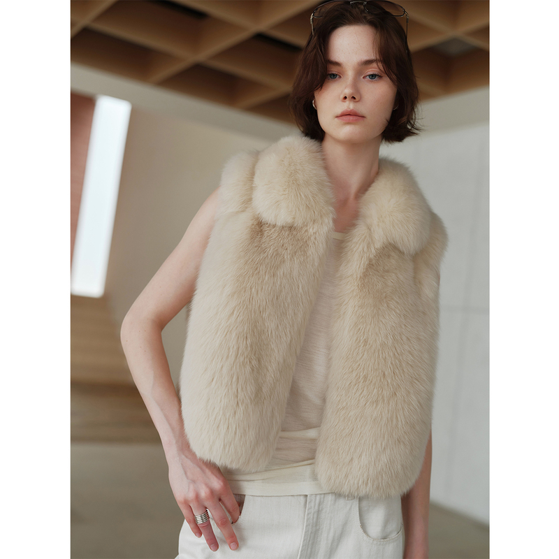 Msbeast Soft and Thick Saga Full Fur Fox Back Fur Lapel Layered Fur Short Vest | Vintage Milk Fox