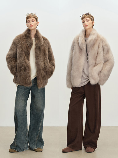 MSBEAST saga crown fox fur handmade smudge-dyed stand-collar silhouette fur jacket丨Hazy Wonderful Idea