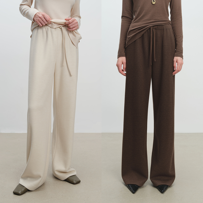 Msbeast Thick and Stylish Acetate Wool Winter Pants with Drawstring Elastic Waist and Straight-Leg Air Pants