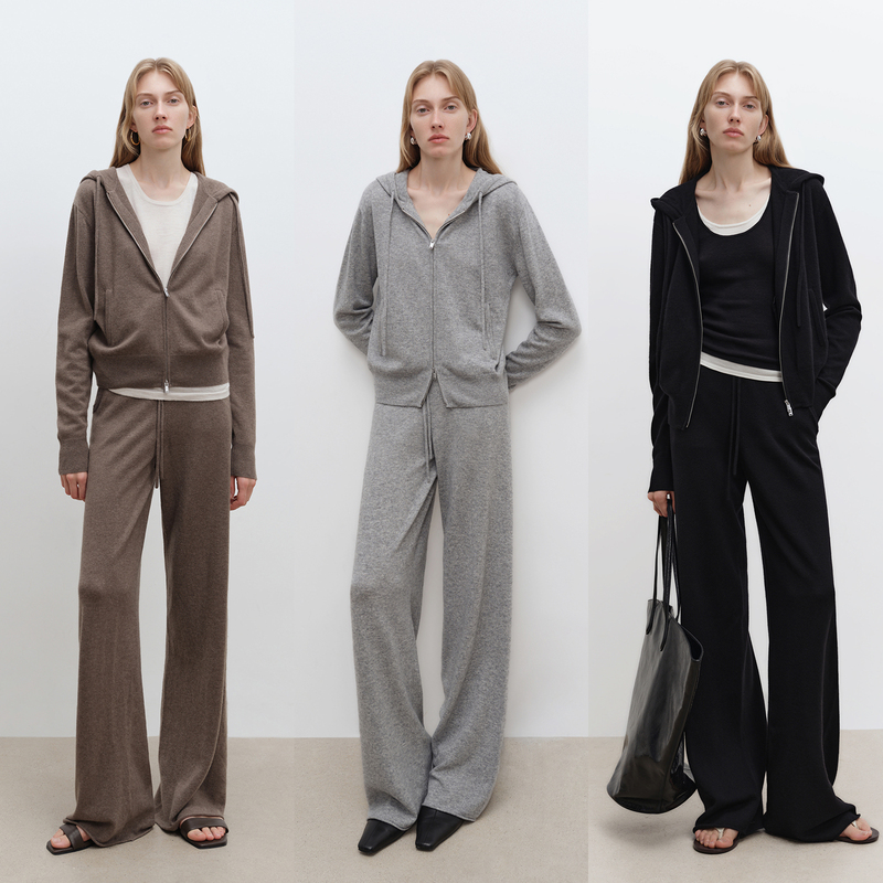 Msbeast Cleanfit King Set Heavyweight Cashmere Wool Casual Hooded Knit Cardigan/Wide-Leg Pants