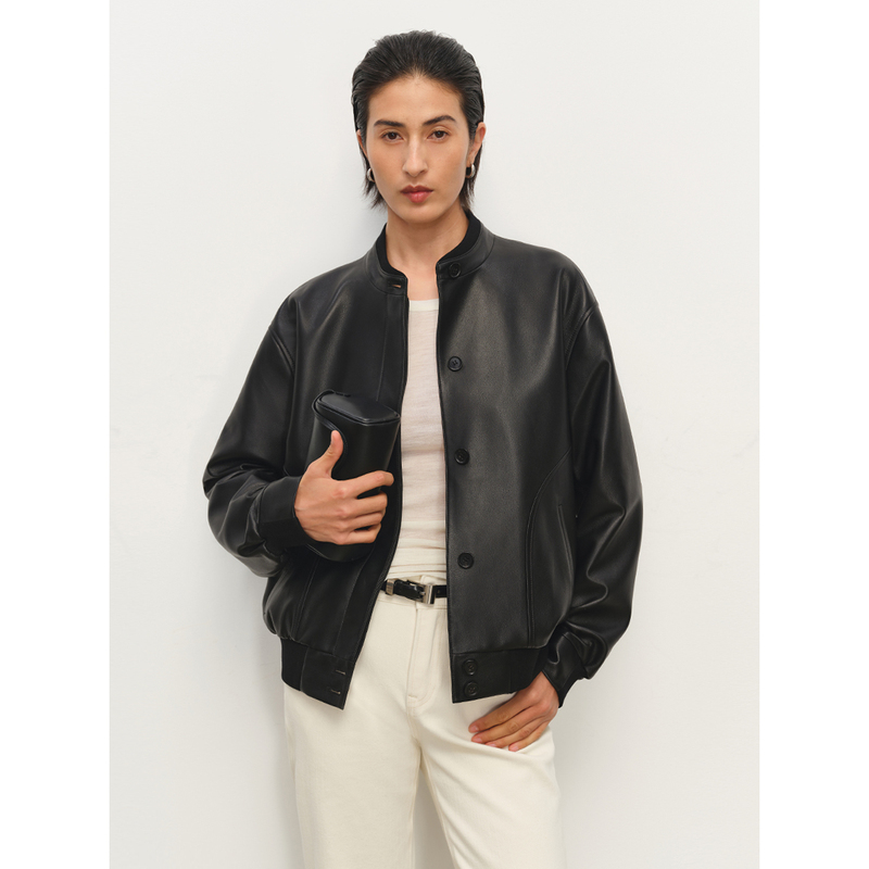 Msbeast New Zealand A-Grade Sheepskin R0W Ribbed Small Stand Collar Old Money Baseball Leather Jacket | Mahei Album Msbeast New Zealand A-Grade Sheepskin R0W Ribbed Small Stand Collar Old Money Baseball Leather Jacket | Mahei Album