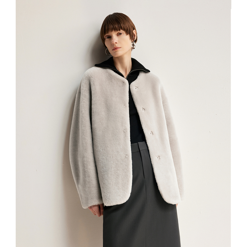 Msbeast Imported Peach-Shaped Collar Merino Shearling Integrated Lamb Fur Coat for Women | Dawn Frost Msbeast Imported Peach-Shaped Collar Merino Shearling Integrated Lamb Fur Coat for Women | Dawn Frost