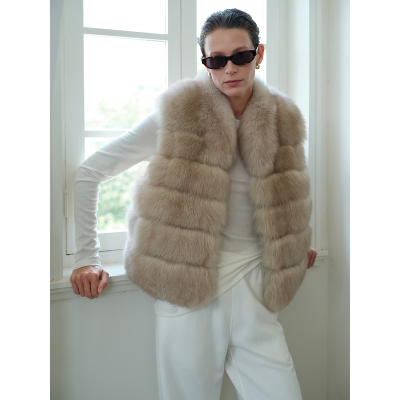 Msbeast Imported Crown-Grade Fox Fur Horizontal Stripe Leather Spray-Dyed Fur Coat | Bella Vest