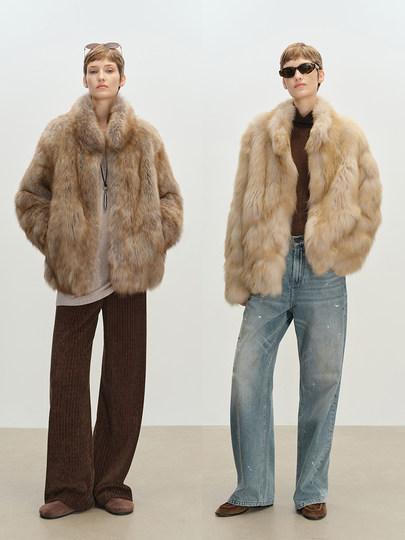 MSBEAST saga crown fox fur handmade smudge-dyed stand-collar silhouette fur jacket丨Hazy Wonderful Idea