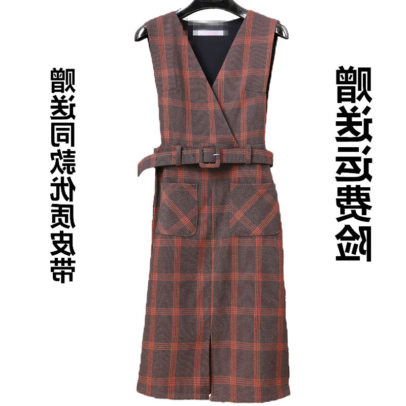Mùa xuân và mùa thu Phiên bản Hàn Quốc mới của chiếc váy kẻ sọc nữ Slim là chiếc váy vest mỏng cổ chữ V vay di bien
