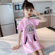 Girls summer dress 2021 new childrens clothing childrens short-sleeved skirt summer girls long T-shirt skirt short-sleeved