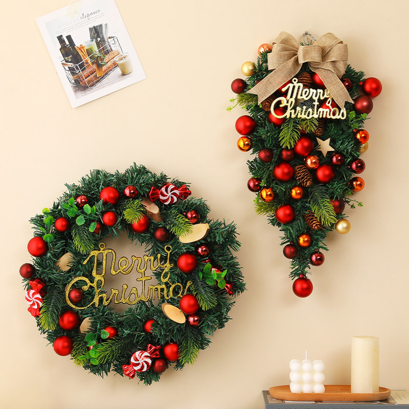Christmas Decorations Flower Rings Simulation Vines Christmas Tree Hotel Mall Scene Placement Door Hanging Wall Hanging Gold Red-Taobao