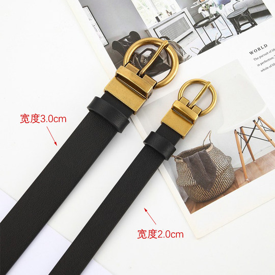 Women's Genuine Leather Belt, Versatile, ins Style, Double-Sided Top Layer Pure Cowhide Jeans Belt, Light Luxury, Niche, High-End Feel