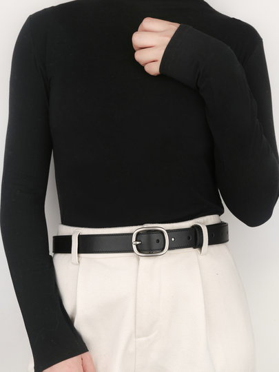 Women's Genuine Leather Belt, Fashionable and Versatile, Suitable for Jeans, Made of Top-Grain Pure Cowhide with Pin Buckle, Black, ins Trend