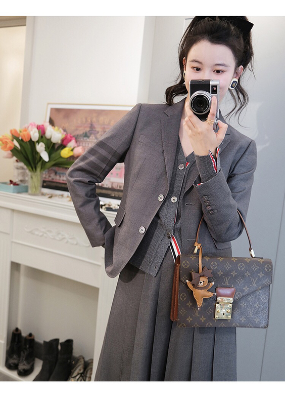 Correct Model High-End Version 25 New Tb Pure Wool Women's Gray Four-Bar Suit Jacket College Style Blazer Top