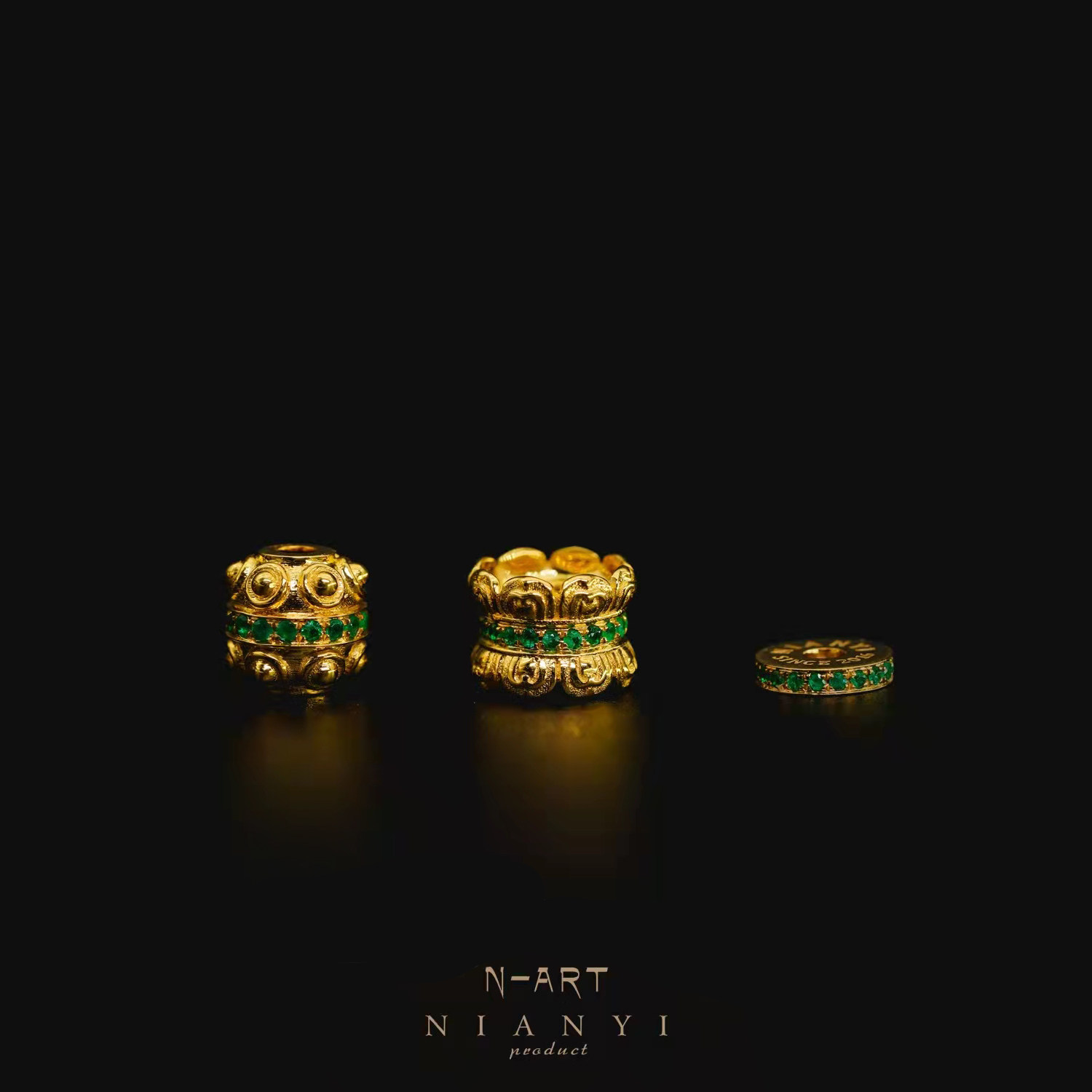 (Twist Memories NIANYI) Golden Progenitor Mother Green Double Lotus Button Auspicious Day Mother Dice Flap Light Septa Dragonfly Eye Accessories