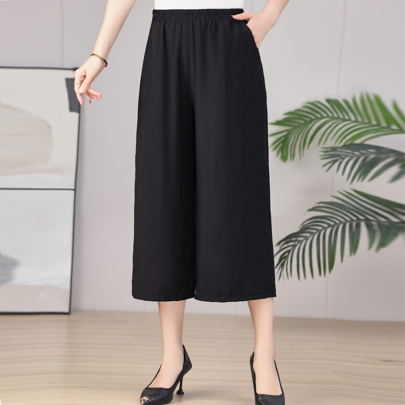 Fat Mom Cotton and Linen Pants Summer Thin Middle-Aged and Elderly Casual Loose Slimming Look Plus Fat Plus Size Three-Quarter Wide-Leg Pants Fat Mom Cotton and Linen Pants Summer Thin Middle-Aged and Elderly Casual Loose Slimming Look Plus Fat Plus Size Three-Quarter Wide-Leg Pants