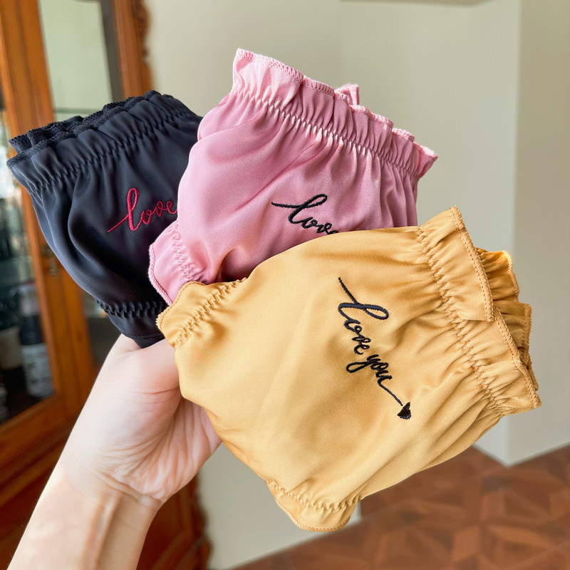 Premium satin gloss letter embroidery wood ear lightly skilled pure desire wind waistband hip ladies briefs head