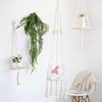 Fengyin ins Nordic woven hanging table homestay sample room balcony flower rack rack net pocket flower rack decoration