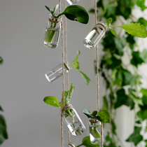 Wind Reciting Glass Bottle Pendant Hemp Rope String Wind Bell Decoration Pendant Gardening Window Sill Decoration Mini Hydroponic Plant Forest