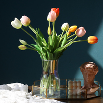 Wind reciting the beam tulip Aroma Emulation Flower Soft Gum Moisturizing Hand Fake Flowers Nordic Wind Bedroom Inner Guest Hall Soft Loaded Props.