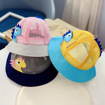 Childrens net cap fishermans hat summer cartoon small dinosaur embroidery baby cap boy and girl Korean version of breathable sun hat