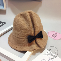 Korean childrens wool fishermans hat foldable girl autumn and winter dome retro wide eaves bow hat tide cute hat