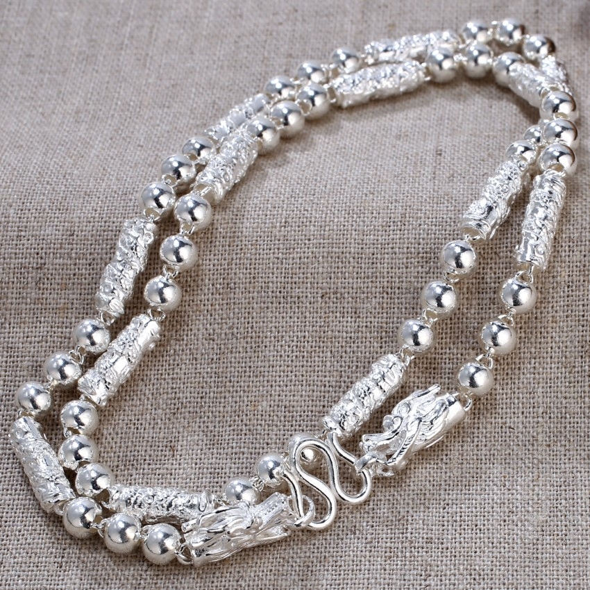 999 pure silver dragon head necklace male fashion bully silver chain son silver round pearl chain boyfriend gift silver decoration