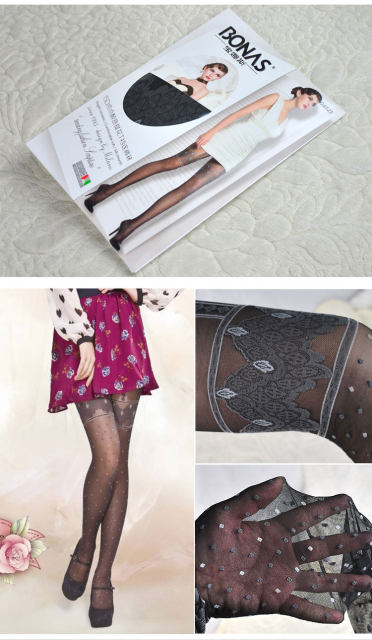 6 ຄູ່ສົ່ງຟຣີ Bonas Modern Queen T-crotch ultra-thin jacquard pantyhose 6523 stockings 6515 dots