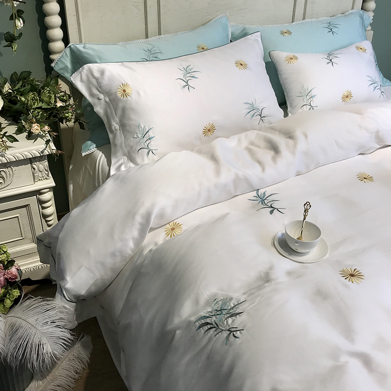 Silky smooth 80s Austrian Lenzing double-sided Tencel embroidery four-piece set Fresh Korean style 1 8 bedding