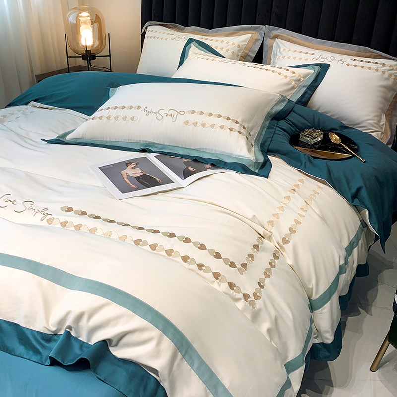 Full cotton light and luxurious wind Jane about 120 horse cotton long suede cotton embroidered loving four pieces of pure cotton bed bedding