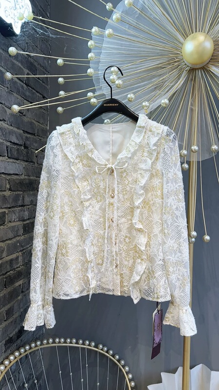 【Authentic Product】Maxrieny Casual Hollow Lace Chiffon Blouse Women's Shirt Ms86Tp758 【Authentic Product】Maxrieny Casual Hollow Lace Chiffon Blouse Women's Shirt Ms86Tp758