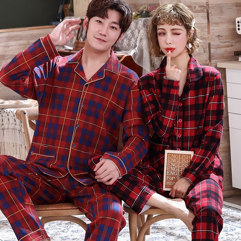Couple pajamas female spring cotton long sleeve home clothing leisure spring and autumn large number of men middle-aged men suit