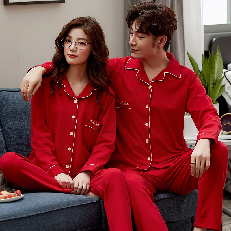 Couples pyjamas women's spring autumn pure cotton wedding newlyweds 2022 tiger year large size 200 catty of men's red Ben life