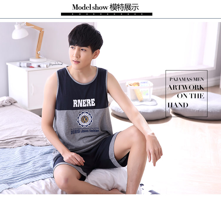 Đồ ngủ nam mùa hè vest không tay quần short cotton phần mỏng mùa hè của nam giới chất béo lỏng giản dị dịch vụ nhà phù hợp với đồ bộ nam