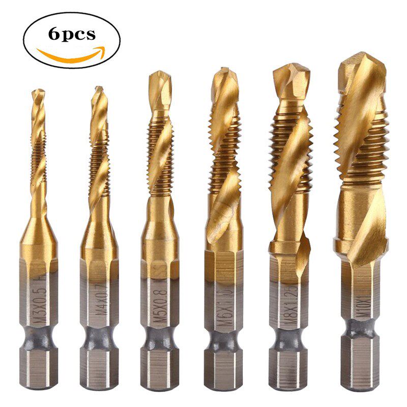Six sets of threading drill bits high speed network plated titanium screw tapping hexagonal handle three-in-one drill eye tapping integrated composite screw attack