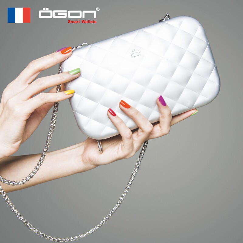 French OGON Women's Single Shoulder Bag Bracelet Chain Inclined Cross Aluminum Wallet Metal Fashion Tide Personality 100 hitch