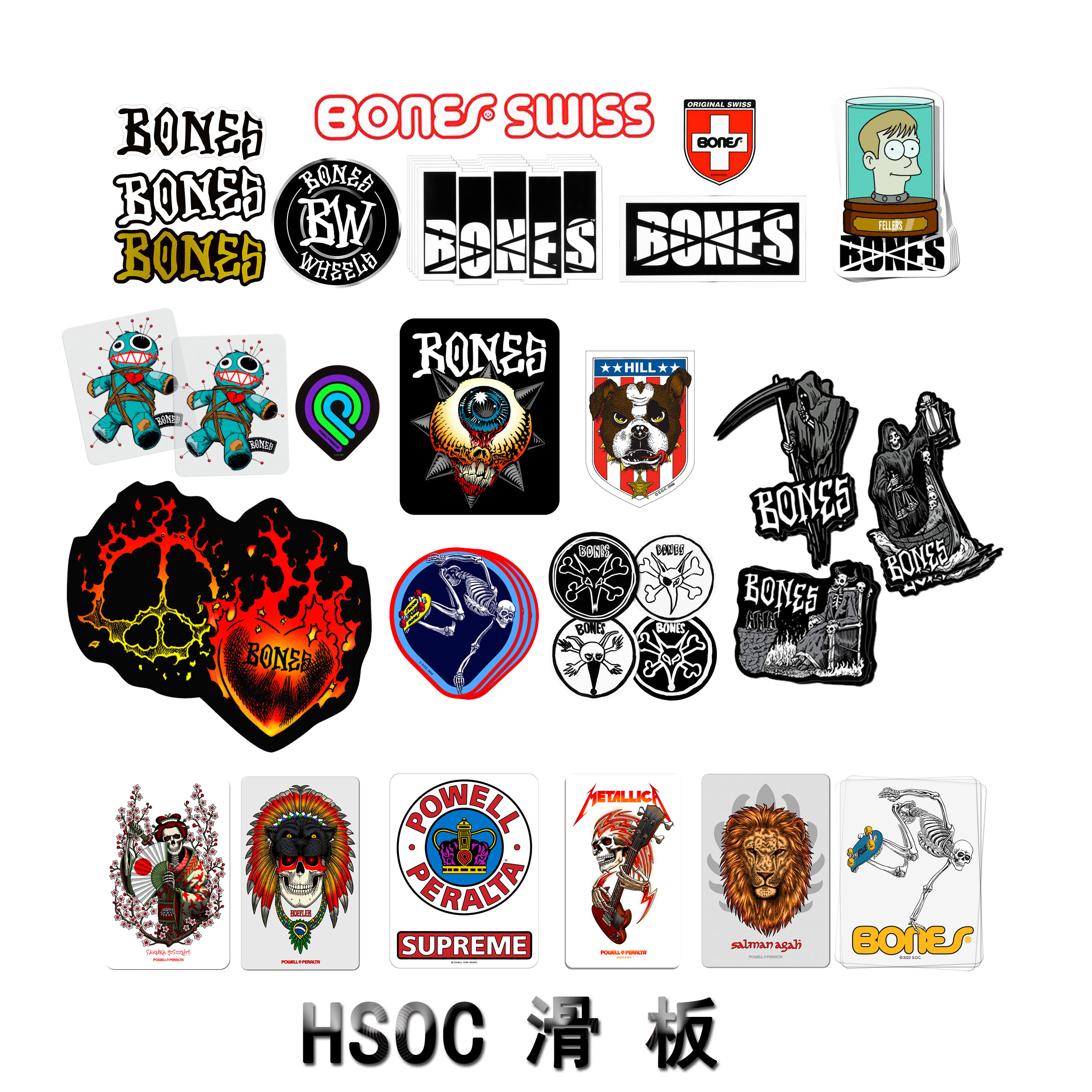 BONES Powell skateboard round stickers classic adhesive stickers imported car decoration stickers HSOC