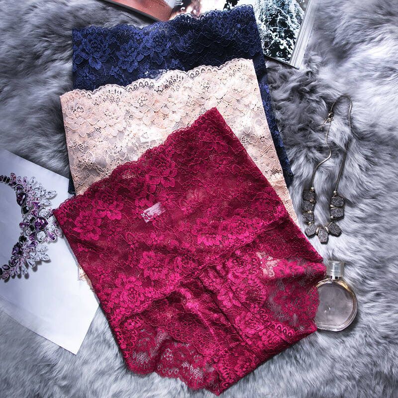 1/3 Pack High-Waisted Lace Panties, Feminine Seamless Plus-Size Hip-Lifting and Tummy-Tucking Pure Cotton Crotch Triangle Women's Underwear