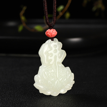 Genuine products and Tian jade Buddhas jade pendant blue and white Jade Buddha by the heart sheng Lotus jade pendant mens jade jade pendant
