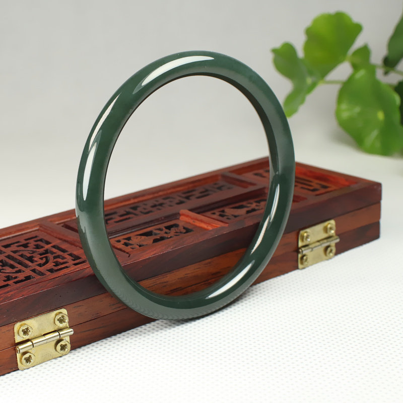 Hetian jade bracelet natural genuine Xinjiang Qingyu women's round bracelet Retro girl thin jade bracelet with certificate