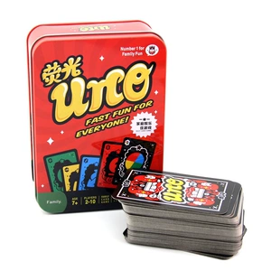 Bảng trò chơi UNG Solitaire Hộp sắt Nhiều người chơi Uno bộ đầy đủ của học sinh trò chơi thẻ cổ điển huỳnh quang nhập đồng các tông - Trò chơi trên bàn