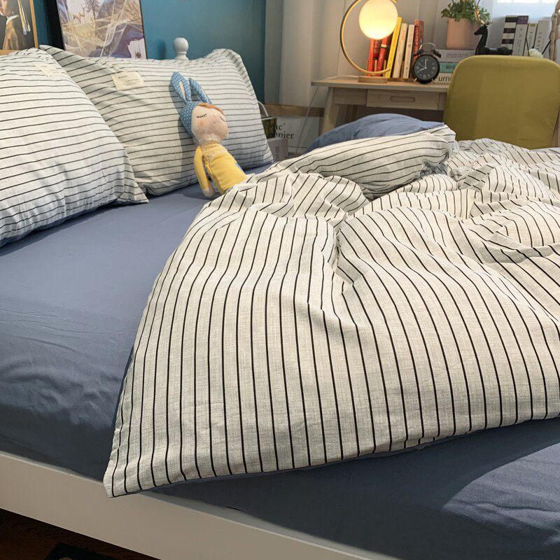 Pure cotton four-piece style full cotton washed cotton quilts for students' dormitory beds Three sets of single beds Single bed sheet covered with hood bed